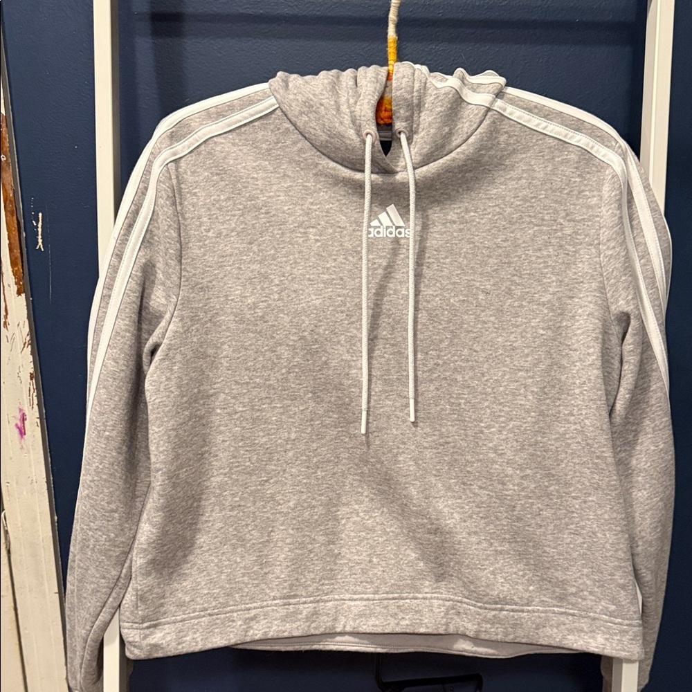 Adidas Heather Gray Pullover with White Accents
